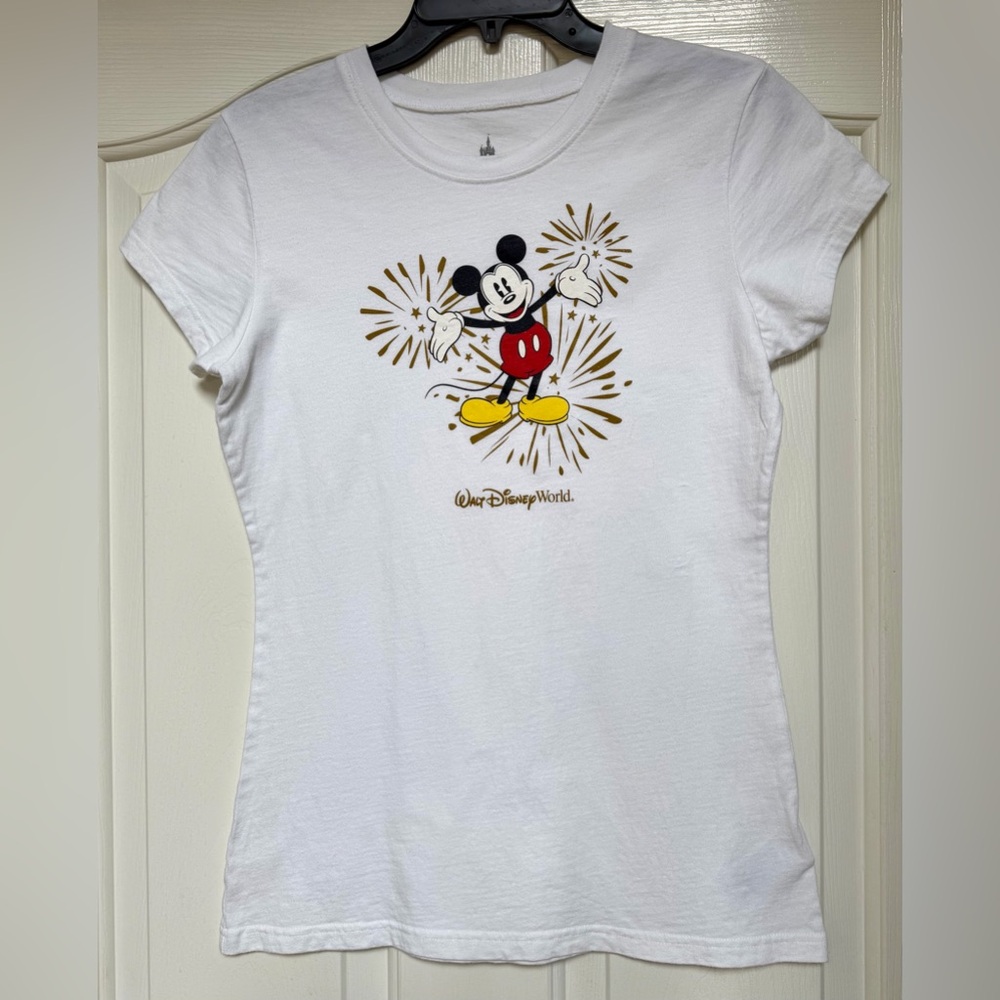 Disney Parks Mickey Mouse Fireworks Walt Disney World White Tee Womens Med. EUC